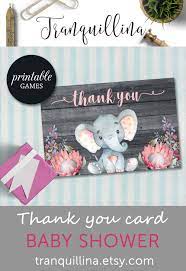 Elephant Thank You Card Girl Baby Shower Thank You Card Etsy Birthday Thank You Cards Safari Baby Shower Invitations Baby Shower Thank You Cards