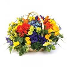 This lovely picture shows some mostly purple hued flowers in what looks to be a birch basket. Spring Flower Basket Basket Mix Flowers In Dacula Ga Flower Jazz