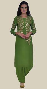 Mehandi Green Hand Embroidered Gota Patti Pure Crepe Suit Embroidery Suits Fashion Indian Designer Outfits