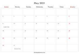 How to print a word calendar? Download Editable Calendar May 2021 Word Version