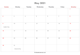 Free editable 2021 calendars in word : Download Editable Calendar May 2021 Word Version