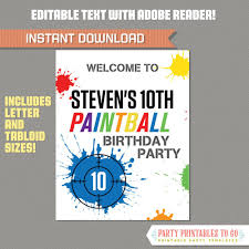 Paintball Party Welcome Sign Letter And Tabloid Sizes Paintball Birthday Instant Download Edit And Print At Home With Adobe Reader Paintball Party Paintball Birthday Lettering