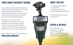 Hoont powerful outdoor water jet blaster animal pest repeller a motion activated sprinkler. Amazon Com Hoont Cobra Animal Repeller Outdoor Solar Powered Motion Activated Water Blaster With Powerful Jet Spray For Yard Lawn Garden Scare Away Deer Rabbits Squirrels Birds Other Animals