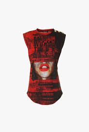 Black And Red Designer Shirt Print Cotton T Shirt For Women Balmain Com Cotton Tshirt Balmain T Shirts For Women