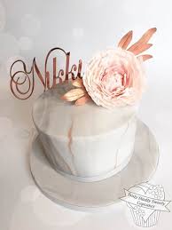 Glamorous Rose Gold 18th Birthday Cake Marbled Cake With Rose Gold Highlights And A Full Blown Blush Peony 16 Birthday Cake 13 Birthday Cake 18th Birthday Cake