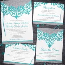 Teal Or Turquoise And Silver Grey Lace Wedding Invite Set Elaborate Lace Acc Turquoise Wedding Invitations Silver Wedding Invitations Lace Wedding Invitations