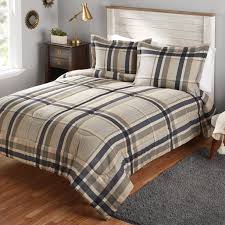 The most common tan comforter material is cotton. Mainstays Full Or Queen Plaid Printed Black Tan Comforter Mini Set 3 Piece Walmart Com Walmart Com