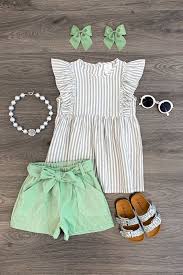 Stripe Mint Corduroy Short Set Hide Little Girl Outfits Kids Outfits Baby Girl Fashion