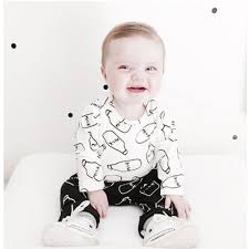 Shop Baby Clothes Online In Malaysia Baby Clothing Long Sleeve Long Pants Suit Milk Bottles Design Black White Suit 6m 36m Bambini Moda Cotone