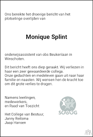 Voor het aanleveren van familieberichten maken wij gebruik van verschillende mailadressen: Monique Splint 10 01 2021 Overlijdensbericht En Condoleances Mensenlinq Nl