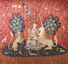 The lady is playing a pipe organ. The Lady And The Unicorn Sight Painting By Old Master