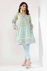 Khaadi 2 Piece Printed Custom Stitched Lawn Suit T18302 Blue Stylish Dresses For Girls Stylish Short Dresses Frock Design