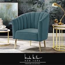 This chair features a super luxurious velvet fabric,comfortable for skin touch. Nicole Miller Accent Chair Khalid Velvet Upholstered Channel Tufted Back Teal Gold Walmart Canada