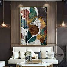 Luxury modern wall art for living room. Modern Abstract Flower Gold Green Leaf Print Painting Cuadros Print Luxury Large On Canvas Wall Art Pictur Wall Art Living Room Living Room Art Canvas Wall Art