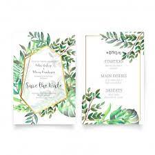 Download Floral Wedding Invitation With Watercolor Leaves For Free Floral Wedding Invitations Watercolor Wedding Invitations Wedding Invitation Vector