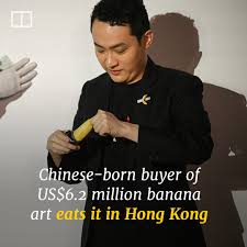 Sun said he was pleased to see “the banana” reported all over the world  after he bought it. (Link in comments) #hongkong #hk #art #justinsun #banana