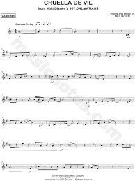All credits goes to walt disney! Cruella De Vil Clarinet From 101 Dalmatians Sheet Music Clarinet Solo In G Major Download Print Sku Mn0096312