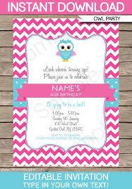 Editable Birthday Card Template Word Owl Party Invitations Pink Birthday Party Editable Diy Theme Template Owl Birthday Invitations Party Invite Template Free Birthday Invitation Templates