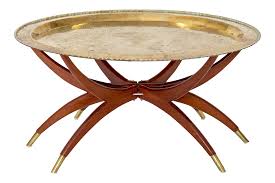 Mid Century Moroccan Style Oval Tray Top Coffee Table With Spider Base The Solid Brass Tray Is Incised With In Brass Tray Table Brass Tray Coffee Table Base