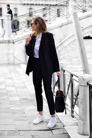 Black And White Pinstripe Suit Womens Women Suits And Sneaker Trend Fashionactivation Suits For Women Fashion Suits And Sneakers