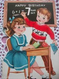 Birthday Cards For 7 Year Old Boy Vintage Greeting Card Happy Birthday 7 Year Old Boy Girl School Desk Happy Birthday Vintage Vintage Greeting Cards Vintage Birthday