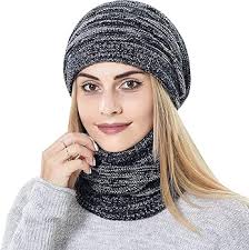 Womens Slouchy Beanie and Scarf Set for Girls Warm Knit Winter Ski Hat with  Fleece Lined (BLACK) at Amazon Women's Clothing store