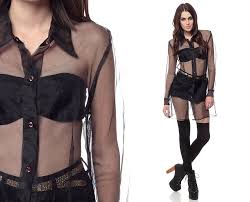 See Through Little Black Dress Sheer Black Dress Blouse 90s See Through Top Long Sleeve Mesh Mini Black Dress Blouse Black Sheer Dress Blouse 90s