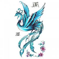 Maybe you would like to learn more about one of these? Blue Phoenix With Chinese Hieroglyphs And Small Pink Flowers Tattoo Design Tattooimages Biz