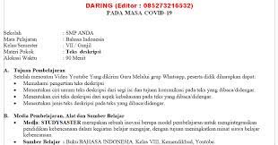 Rpp Daring Bahasa Indonesia Kelas 7 Semester 1 Dan 2 Teks Bahasa Belajar