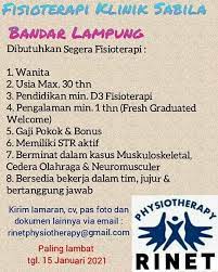 Ada perusahaan yang sedang membuka kesempatan lowongan kerja di daerah bandar lampung, pedagogik, responden survei online (kerja paruh waktu / kerja sambilan) dan banyak lagi melalui indeed.com. Dibutuhkan Tenaga Fisioterapi Domisili Di Bandar Lampung