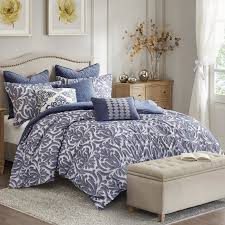 Maison Blue Damask 100 Cotton 8 Piece Comforter Set In 2020 Luxury Comforter Sets Comforter Sets Large Decorative Pillows
