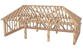 Timber framing of hip roof. Greenacre Oak Oak Timber Frames