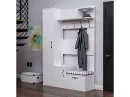 Homemania Vestiaire Meuble D Entree Seina Armoire Avec Etageres A Chaussures Portes Etageres Blanc En Bois 125 X 35 X Mobili Ingresso Mobili Ingresso