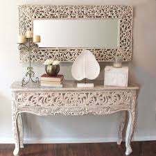 Console Table Mirror Set Oatmeal Neutral Carved Timber Balinese Bali Asian Mirrored Console Table Mirror Table Console Table