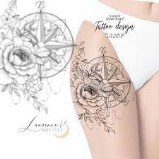 Instant Download Tattoo Design Compass Mandala And Flowers Etsy Tattoos Tattoo Designs Sleeve Tattoos For Women