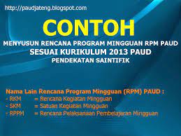 Yayasan perwanida provinsi bengkulu raudhatul athfal (ra) babul jannah. Contoh Program Mingguan Rkm Rppm Paud Kurikulum 2013 Paud Jateng