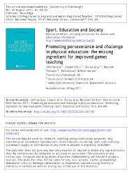 Pdf Promoting Perseverance And Challenge In Physical Education The Missing Ingredient For Improved Games Teaching