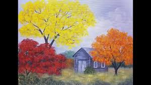 Easy Autumn Tree Landscape With Barn Acrylic Painting Tutorial For Begin Scenery Paintings Autumn Painting Landscape Paintings