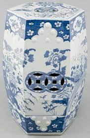 Silk Road Collection Blue And White White Porcelain Garden Stool