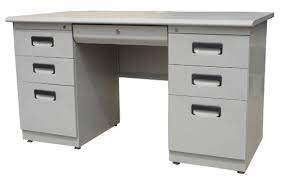 It uses a combination of vinyl, steel, plastic, glass or wood having monochromatic colors and sleek silhouettes. Trident Grey Steel Office Table No Of Drawers 6 Rs 6500 Unit Id 20349341012