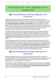 Mcdonalds crew trainer application form answers keywords: Mcdonald S Australia Crew Trainer Application Answers Fill Online Printable Fillable Blank Pdffiller