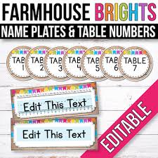 Create A Bright And Organized Classroom With These Colorful Modern Farmhous Table Numbe Labels Printables Free Templates Name Tag For School Name Tag Templates