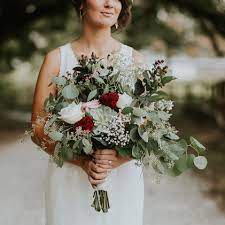 Homemade bridal bouquets for rustic wedding burgandy sage green. Rustic Blush Burgundy Wedding