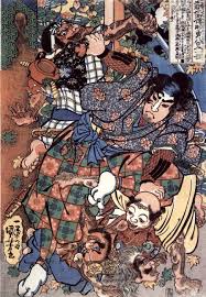 scene inukawa sosuke yoshitaka dealing with several thugs date 1834 1835 kuniyoshi japanese prints traditional japanese art