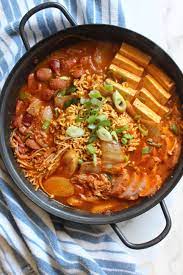 Best Korean Army Stew Recipe Budae Jjigae Recipe Mango S Home Kitchen Recipe Army Stew Recipe Stew Recipes Jjigae Recipe