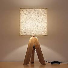 Haitral Small Bedside Table Lamp Wooden Tripod Nightstand Lamp For Bedroom Living Room Office Small Bedside Table Lamps Small Bedside Table Nightstand Lamp