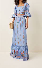 Violeta Dahlia Linen Cropped Top By Agua By Agua Bendita Moda Operandi Agua Bendita Linen Crop Top Skirt Design