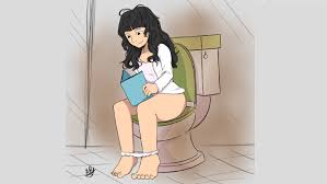 Japanese girl farting on toilet