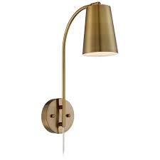 360 Lighting Modern Wall Lamp Warm Brass Plug In Light Fixture Adjustable Head Curved Arm For Bedroom Bedside Living Room Reading Walmart Com In 2020 Wall Lamp Plug In Wall Lamp Modern