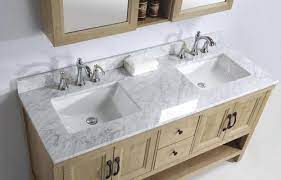 Menards bathroom vanity sets karenlighting co. Tuscany 61 X 22 Carrara Marble Vanity Top With Wave Rectangular Undermount Bowls At Menards